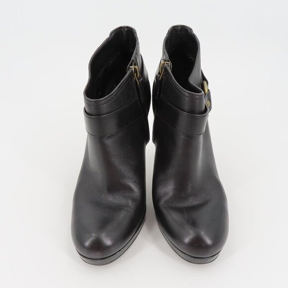 Cole Haan 6.5 B Women Kennedy Solid Black Leather Platform Ankle Boots Booties - Picture 2 of 12